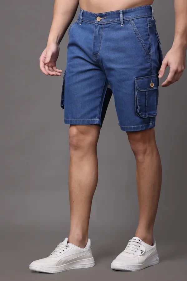 Blue_Slim_Mid_Rise_Shorts_For_Men