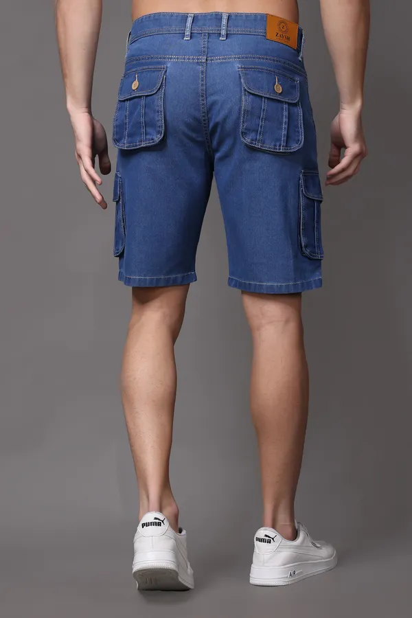 Blue_Slim_Mid_Rise_Shorts_For_Men