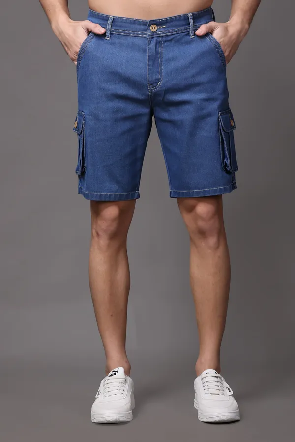 Blue_Slim_Mid_Rise_Shorts_For_Men