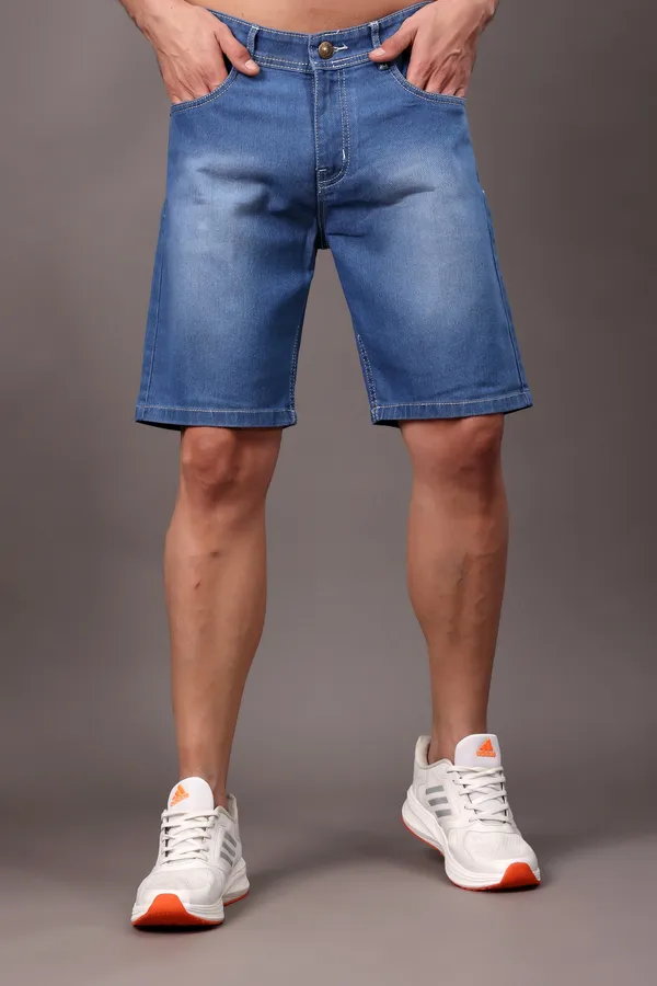 Blue_Slim_Mid_Rise_Shorts_For_Men