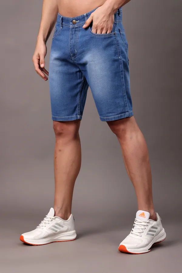 Blue_Slim_Mid_Rise_Shorts_For_Men
