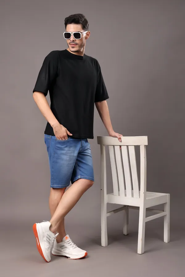 Blue_Slim_Mid_Rise_Shorts_For_Men