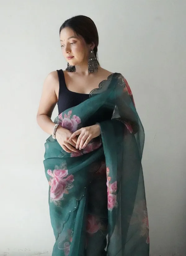 Green_Women_Fancy_Orangaza_Sari_With_Unstitch__Blouse_For_Women