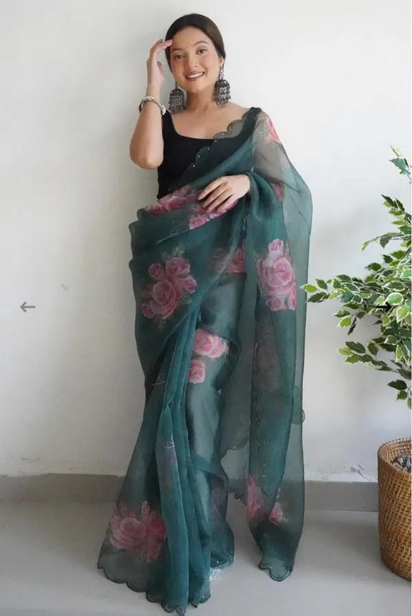 Green_Women_Fancy_Orangaza_Sari_With_Unstitch__Blouse_For_Women