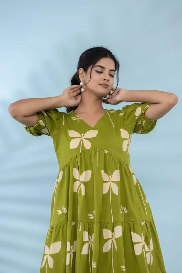 Butterfly_Whimsy_Olive_Green_Puff_Sleeve_Midi_Dress_For_Women