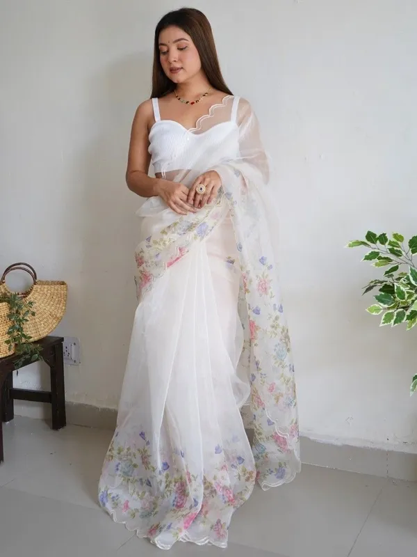 White_Women_Fancy_Orangaza_Sari_With_Unstitch__Blouse_For_Women