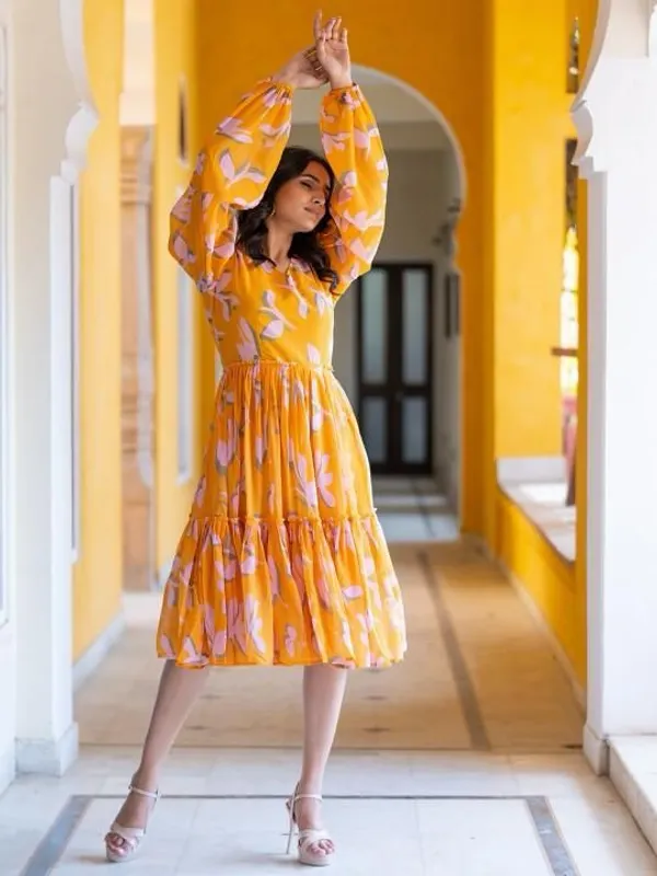 Golden_Bloom_Tiered_Midi_Dress__Sunshine_In_Every_Step_For_Women
