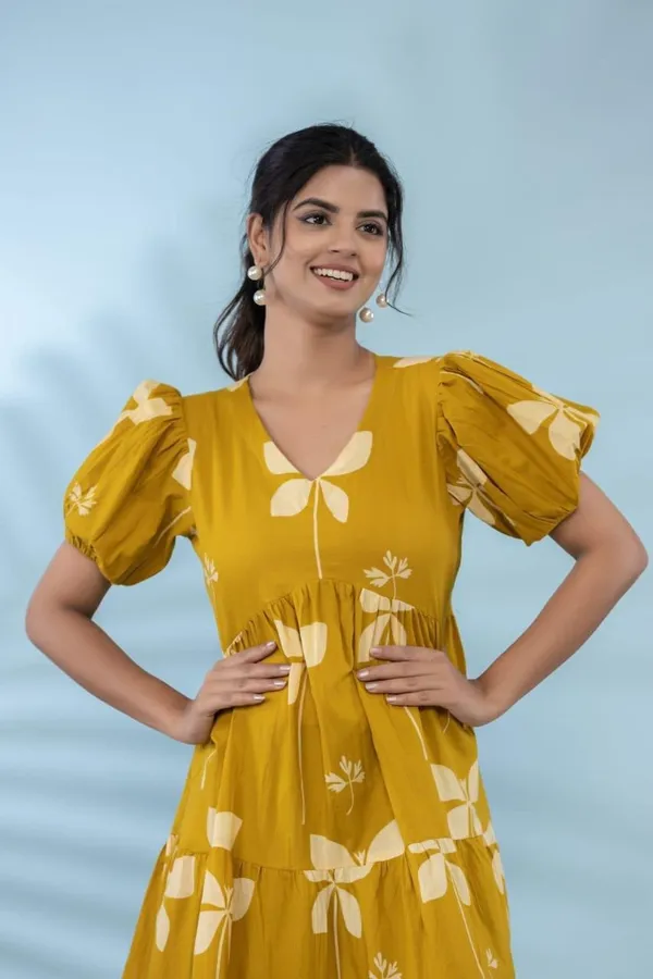 Butterfly_Whimsy_Yellow_Puff_Sleeve_Midi_Dress_For_Women