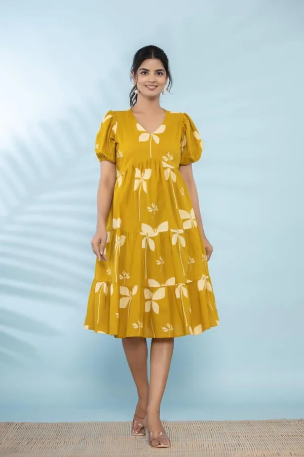 Butterfly_Whimsy_Yellow_Puff_Sleeve_Midi_Dress_For_Women