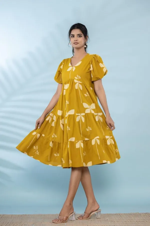 Butterfly_Whimsy_Yellow_Puff_Sleeve_Midi_Dress_For_Women