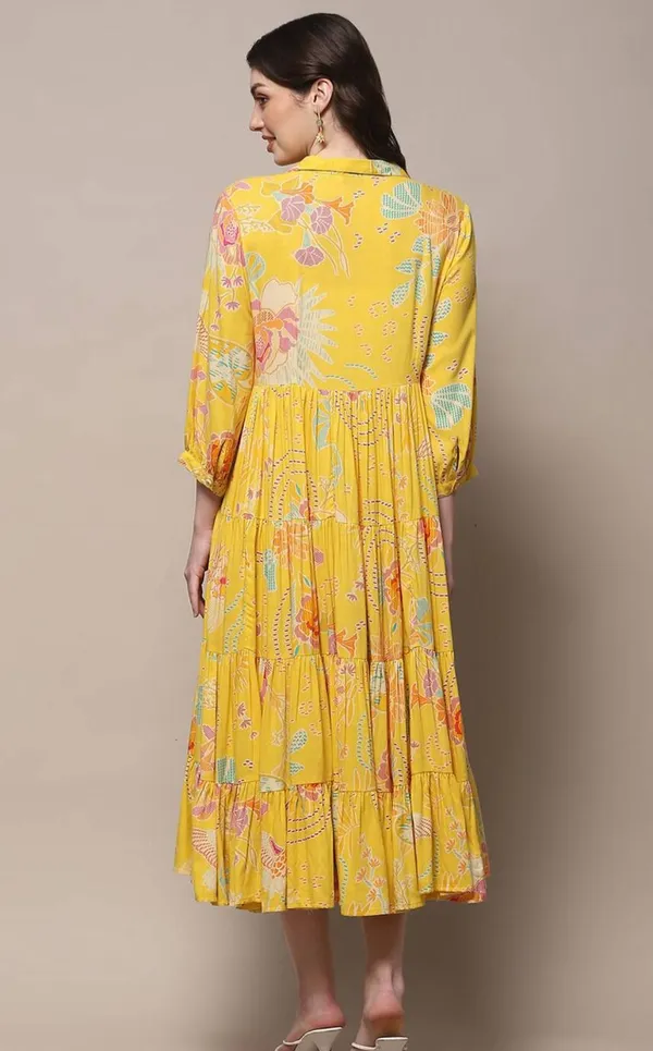 Sunlit_Whimsy_Yellow_Floral_Collared_Tier_Dress_For_Women