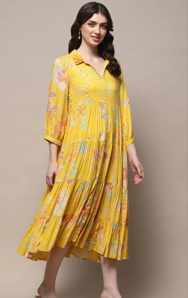 Sunlit_Whimsy_Yellow_Floral_Collared_Tier_Dress_For_Women