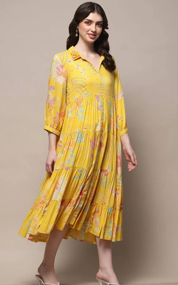 Sunlit_Whimsy_Yellow_Floral_Collared_Tier_Dress_For_Women