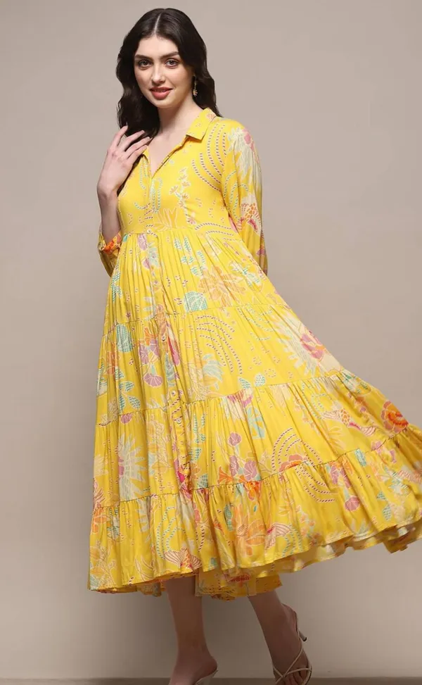 Sunlit_Whimsy_Yellow_Floral_Collared_Tier_Dress_For_Women