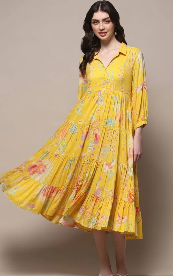 Sunlit_Whimsy_Yellow_Floral_Collared_Tier_Dress_For_Women