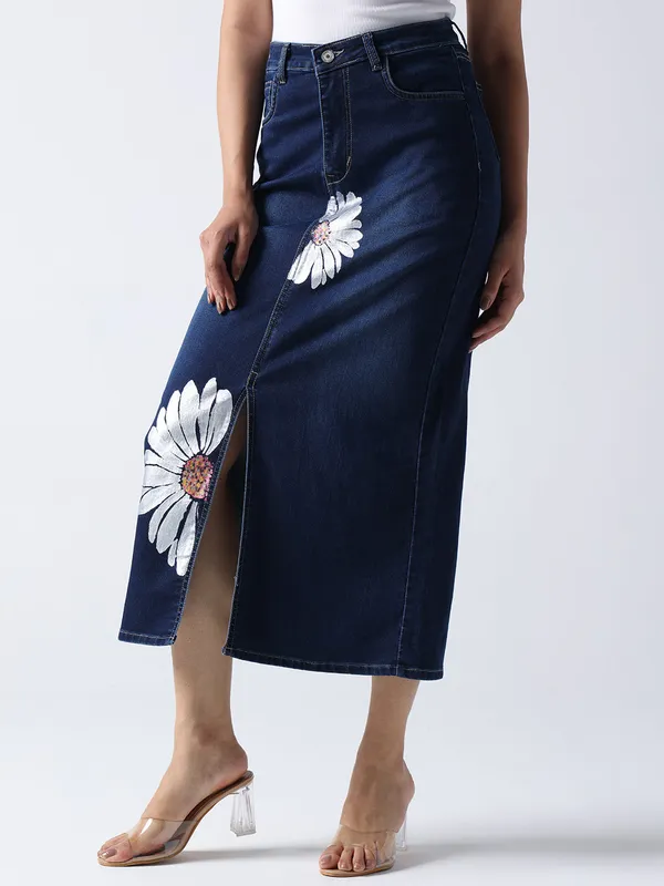 Blue_Daisy_Dream_Denim_front_cut_Skirt_For_Women