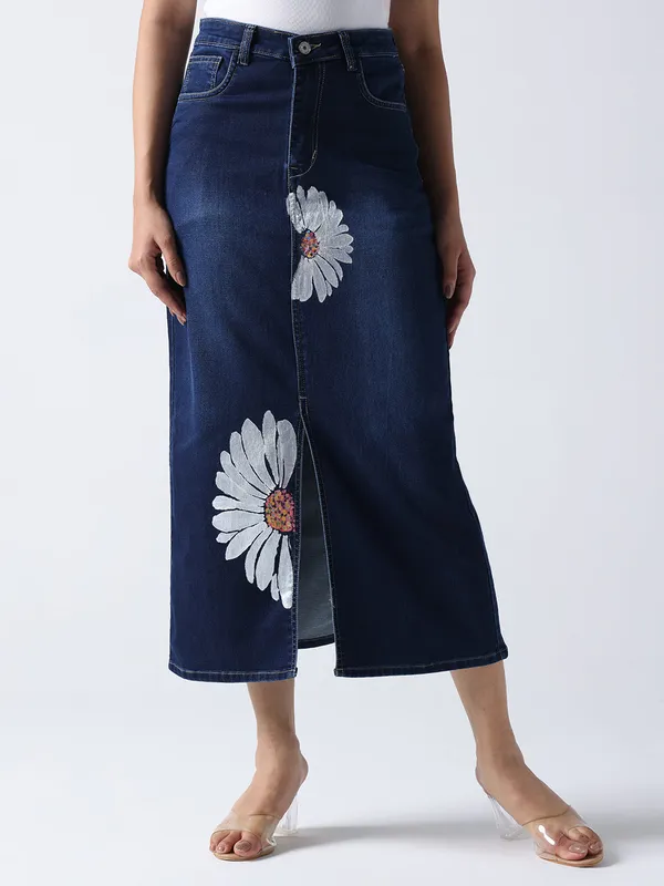 Blue_Daisy_Dream_Denim_front_cut_Skirt_For_Women