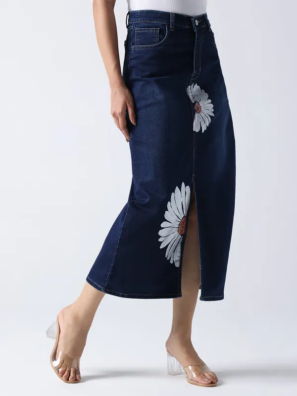 Blue_Daisy_Dream_Denim_front_cut_Skirt_For_Women