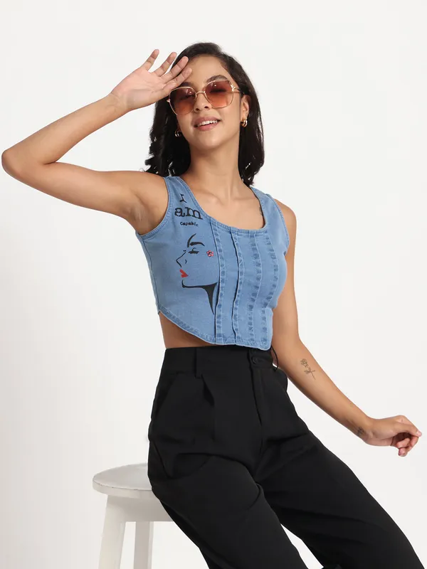 Blue_Empowered_Beauty_Hand-Painted_Denim_Crop_Top_For_Women