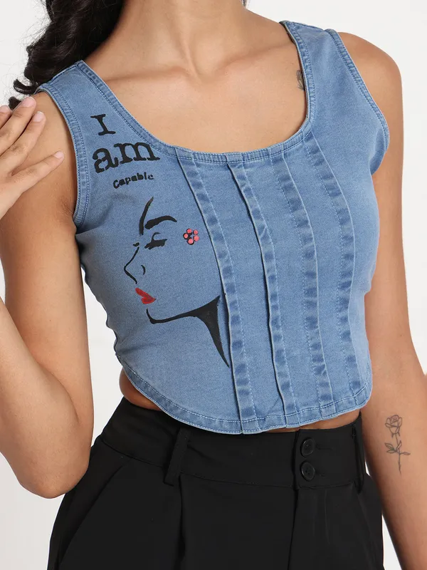 Blue_Empowered_Beauty_Hand-Painted_Denim_Crop_Top_For_Women