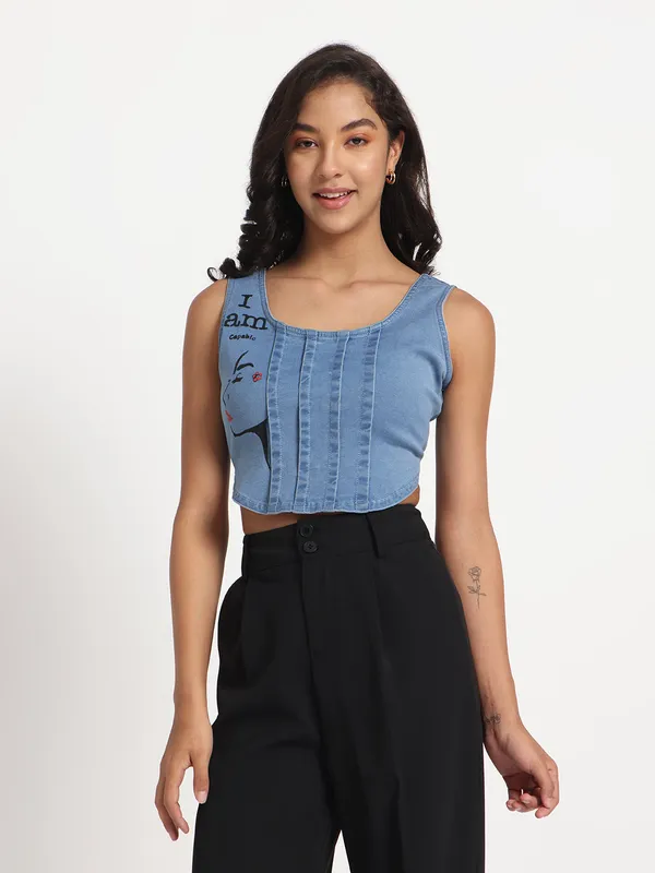 Blue_Empowered_Beauty_Hand-Painted_Denim_Crop_Top_For_Women