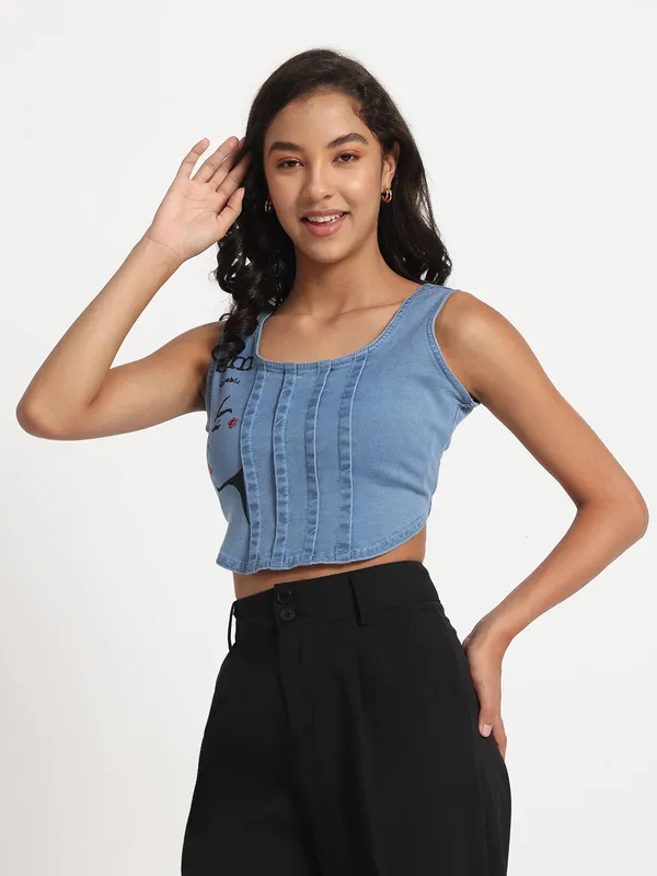 Blue_Empowered_Beauty_Hand-Painted_Denim_Crop_Top_For_Women