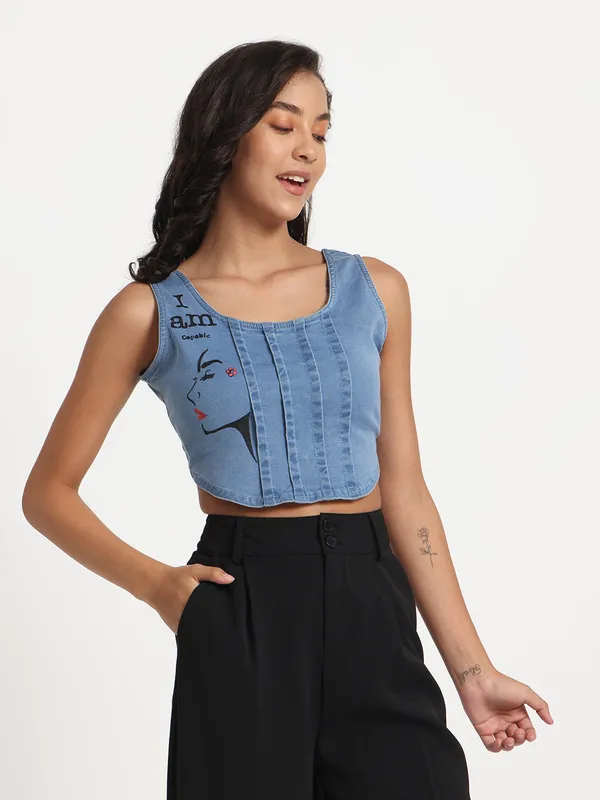 Blue_Empowered_Beauty_Hand-Painted_Denim_Crop_Top_For_Women