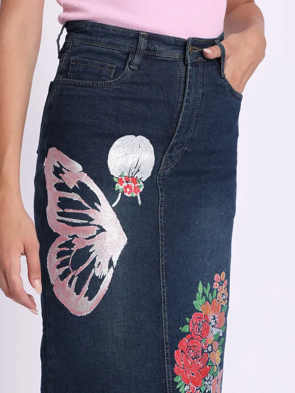 Multicolor_Butterfly_Garden_Artisan_Denim_Skirt_For_Women