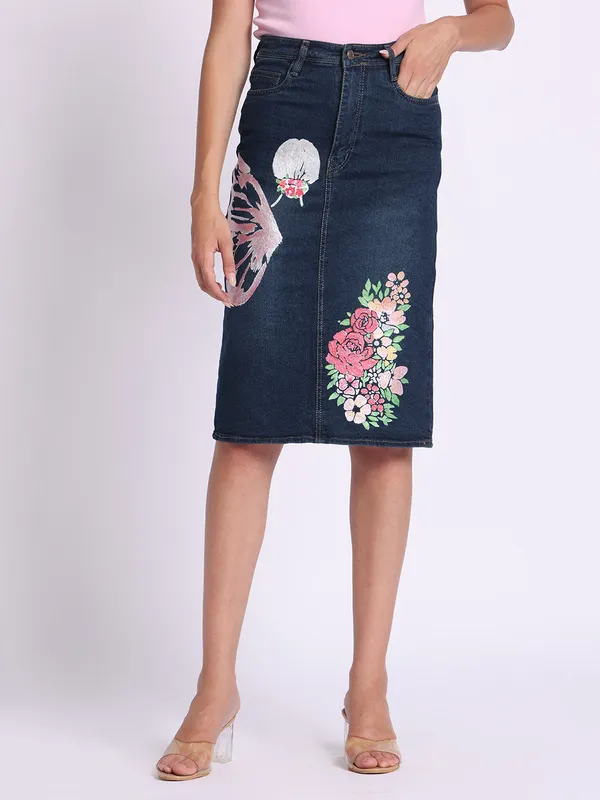 Multicolor_Butterfly_Garden_Artisan_Denim_Skirt_For_Women