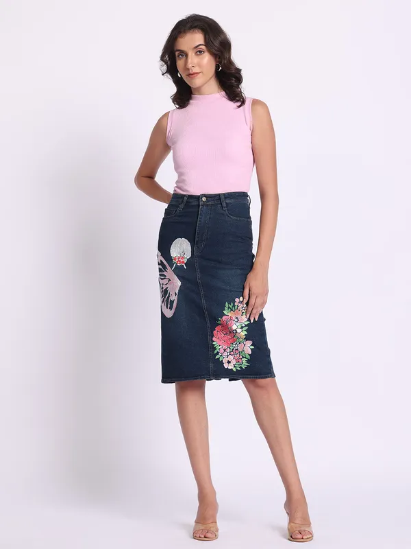 Multicolor_Butterfly_Garden_Artisan_Denim_Skirt_For_Women