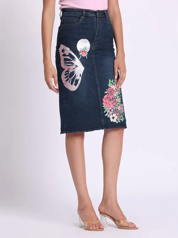 Multicolor_Butterfly_Garden_Artisan_Denim_Skirt_For_Women