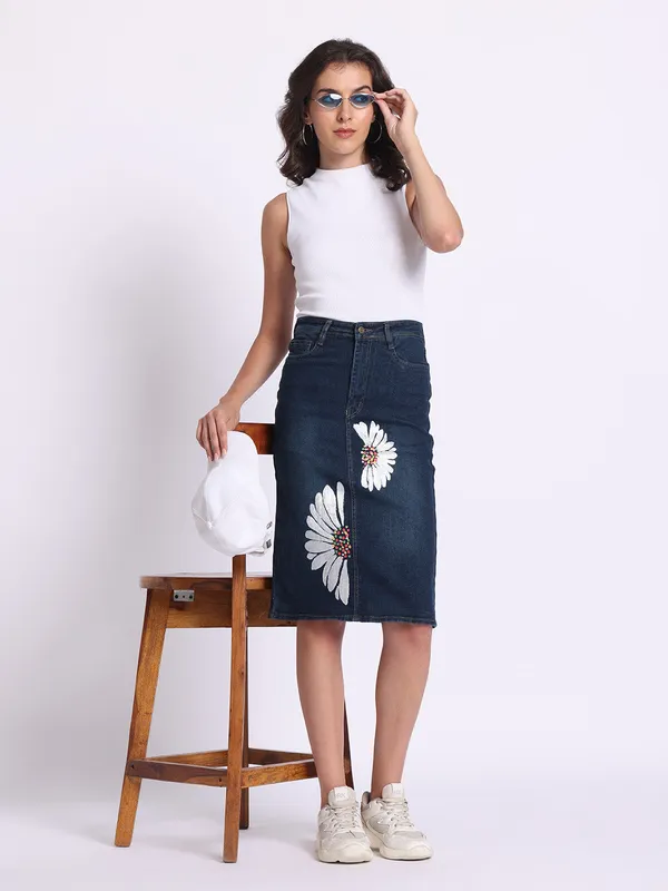 Indigo_Blue_Daisy_Dream_Hand_Painted_Denim_Skirt_For_Women