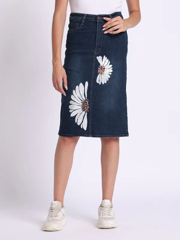 Indigo_Blue_Daisy_Dream_Hand_Painted_Denim_Skirt_For_Women