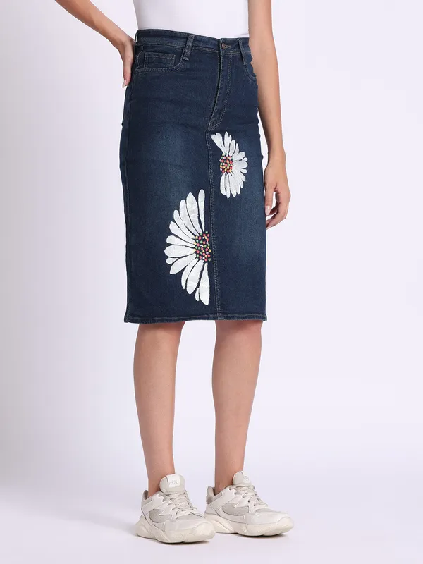 Indigo_Blue_Daisy_Dream_Hand_Painted_Denim_Skirt_For_Women
