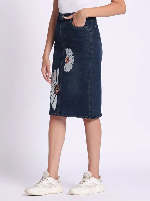 Indigo_Blue_Daisy_Dream_Hand_Painted_Denim_Skirt_For_Women