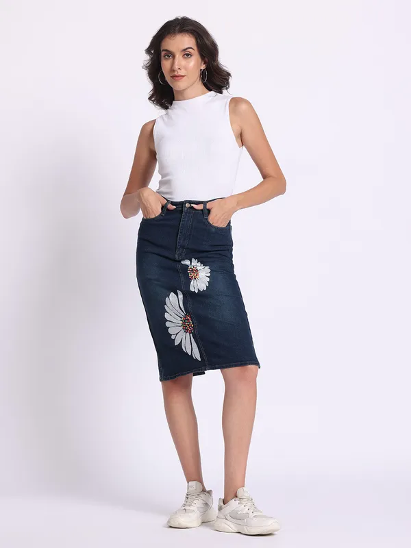 Indigo_Blue_Daisy_Dream_Hand_Painted_Denim_Skirt_For_Women