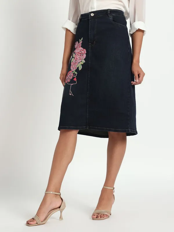 Blue_Rise_in_Bloom_Hand-Painted_Denim_Skirt_For_Women