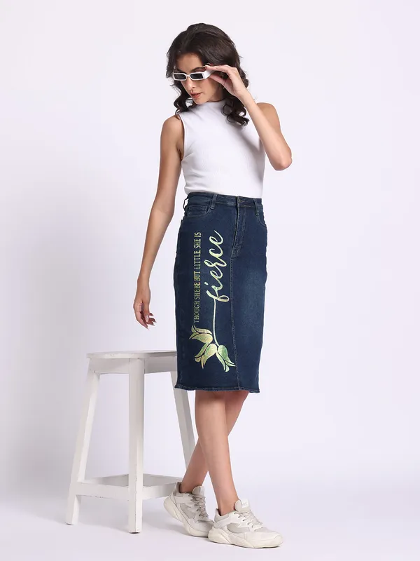 Blue_Fierce_Inspirational_Midi_Denim_Skirt_For_Women