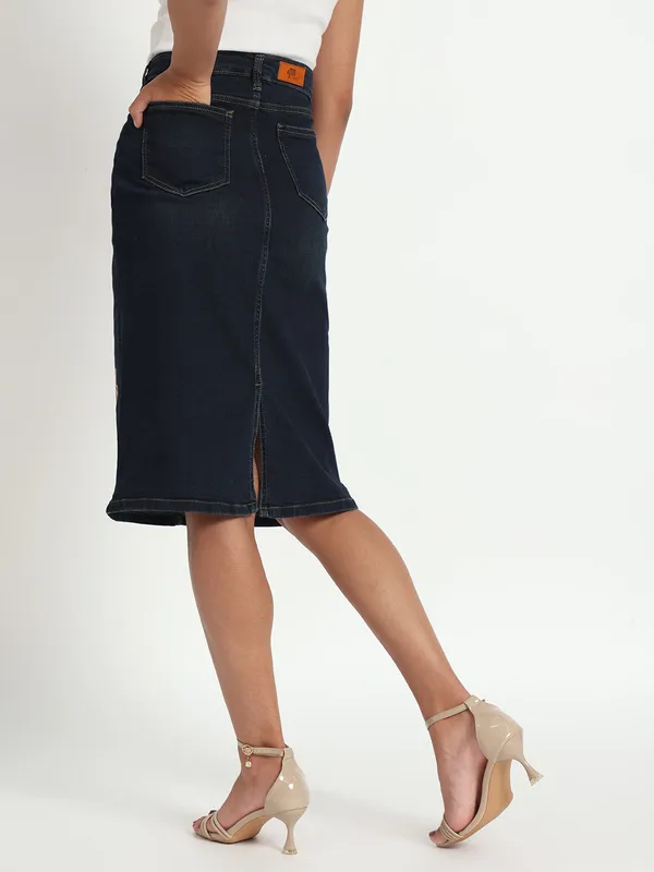 Dark_Blue_Floral_Muse_Hand-Painted_Denim_Skirt_Knee_Length_For_Women