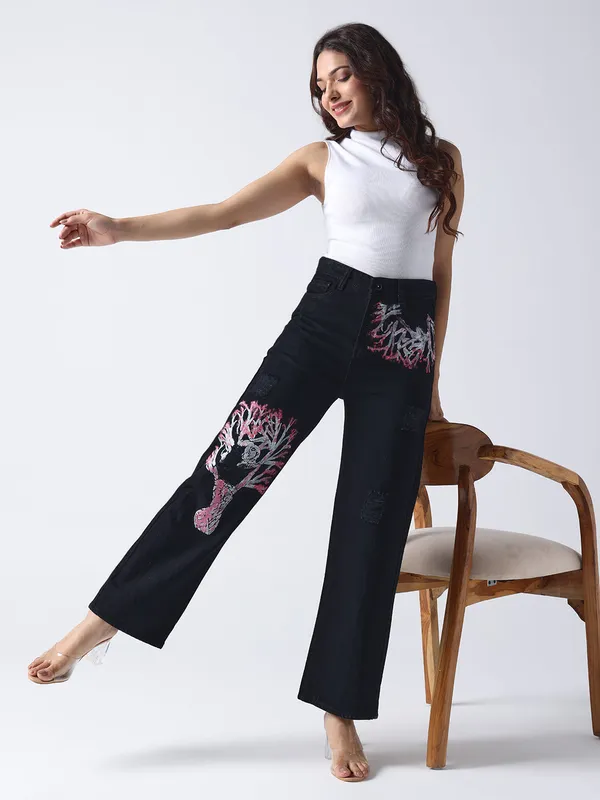 Black_Cherry_Blossom_Hand_Painted_Denim_Jeans_For_Women
