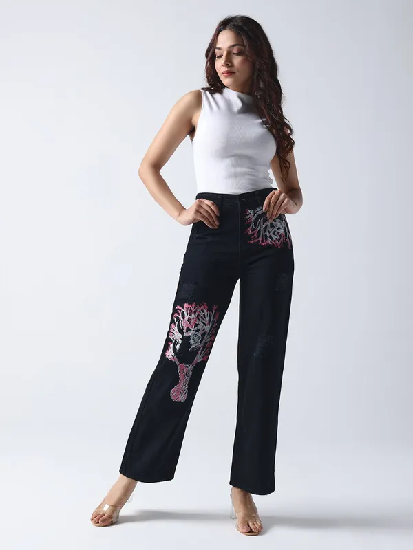 Black_Cherry_Blossom_Hand_Painted_Denim_Jeans_For_Women
