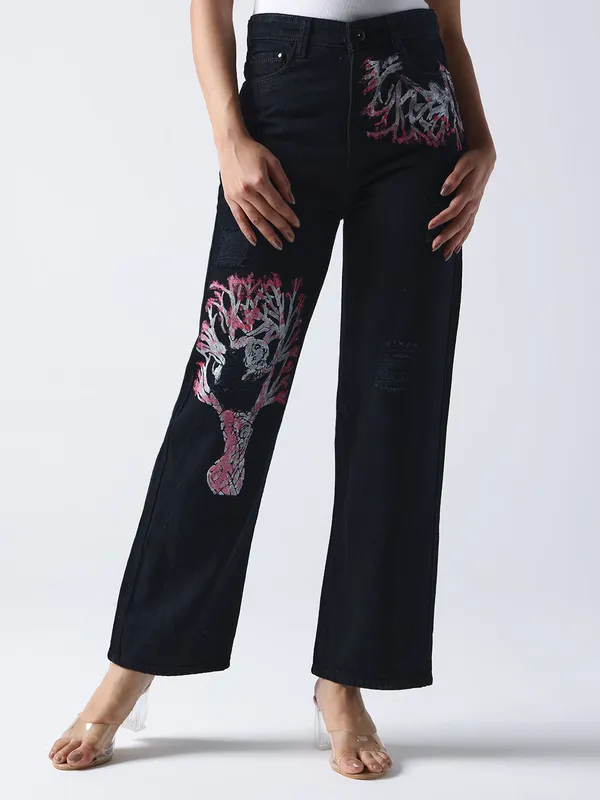 Black_Cherry_Blossom_Hand_Painted_Denim_Jeans_For_Women