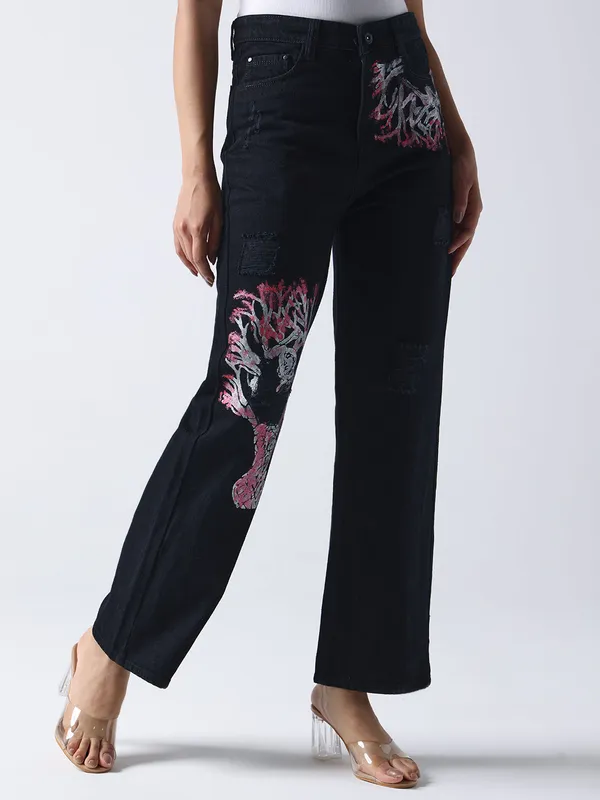 Black_Cherry_Blossom_Hand_Painted_Denim_Jeans_For_Women