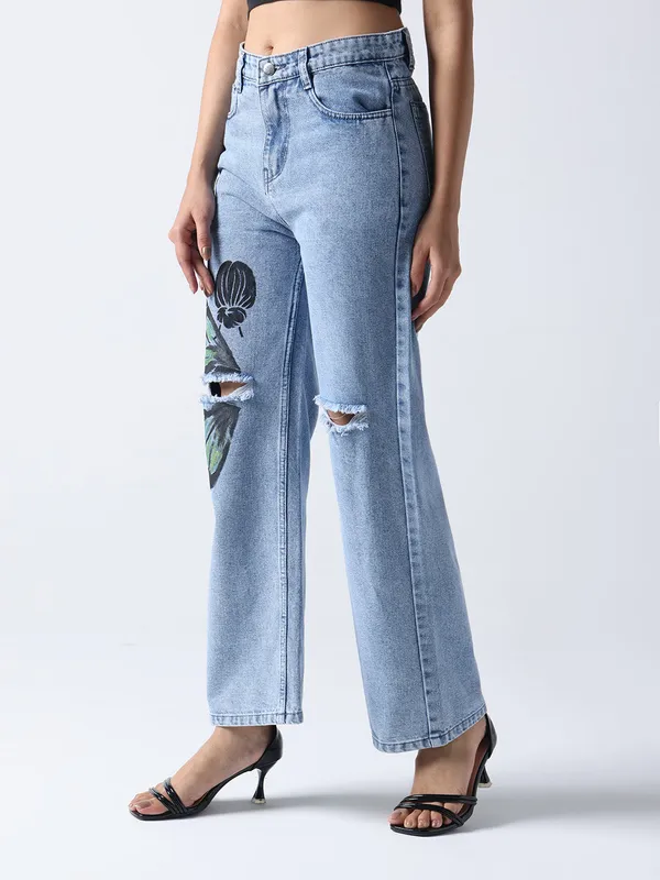 Sky_Blue_Monarch_Butterfly-Non_Stretch_Hand_Painted_Jeans_High-Rise_Distressed_For_Women