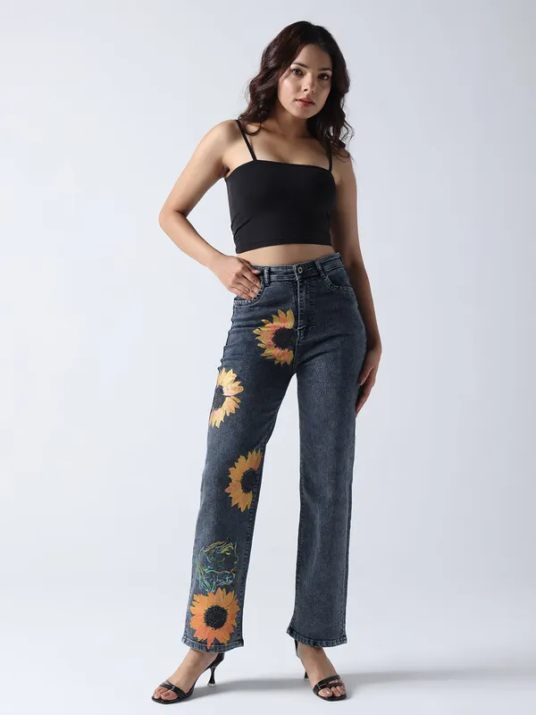 Black_Sunflower_Dreams_Hand_Painted_Jeans_For_Women
