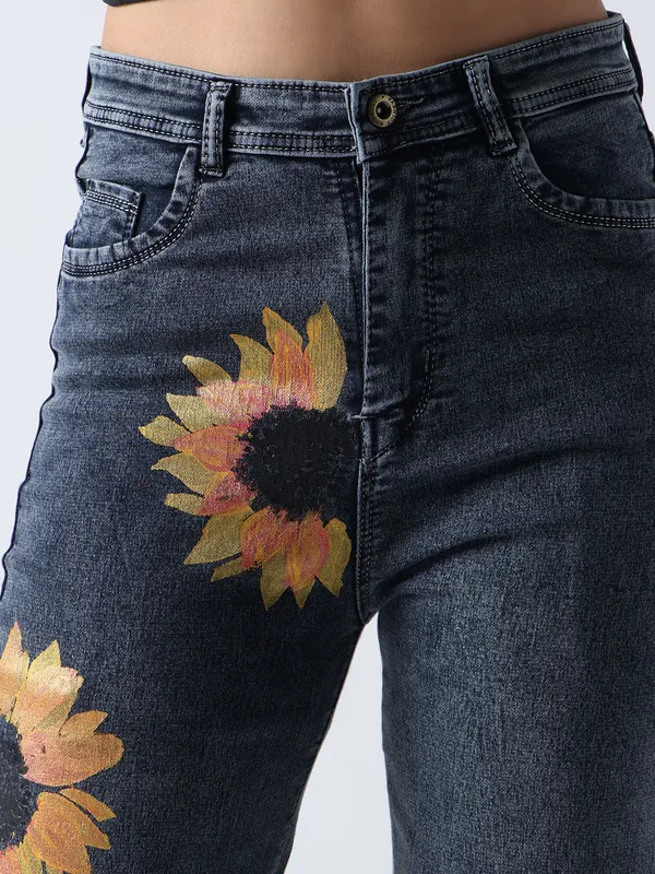 Black_Sunflower_Dreams_Hand_Painted_Jeans_For_Women