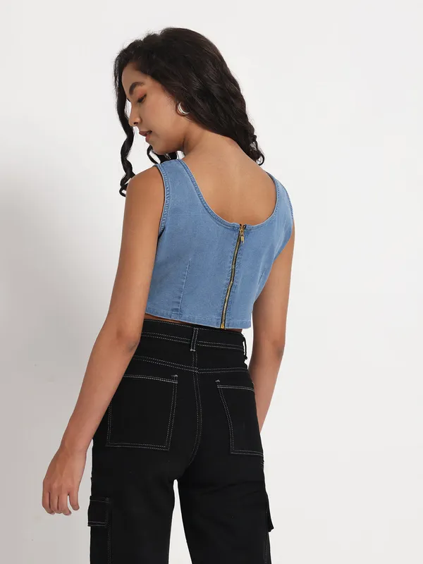 Blue_Floral_Charm_Hand_Painted_Denim_Jeans_Crop_Top_For_Women