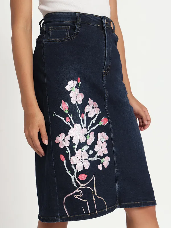 Blue_Blossom_Elegance_Hand-Painted_Jeans_Skirt_For_Women_For_Women