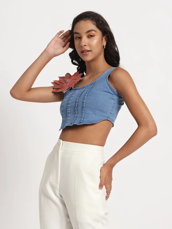 Blue_Denim_Crop_Jeans_Top_with_Brooch_For_Women