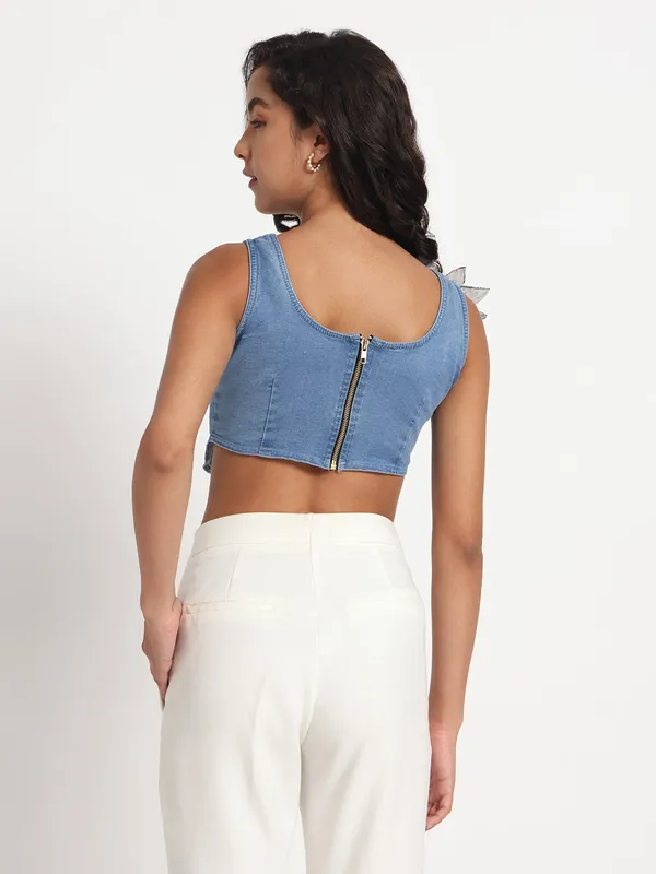 Blue_Denim_Crop_Jeans_Top_with_Brooch_For_Women